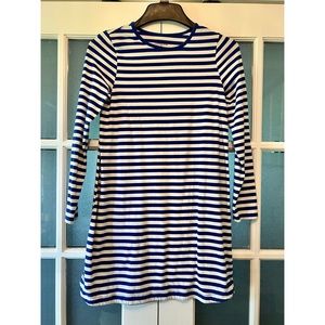 LANDS’ END GIRLS LONG SLEEVE BLUE & WHITE STRIPPED DRESS 💙🤍